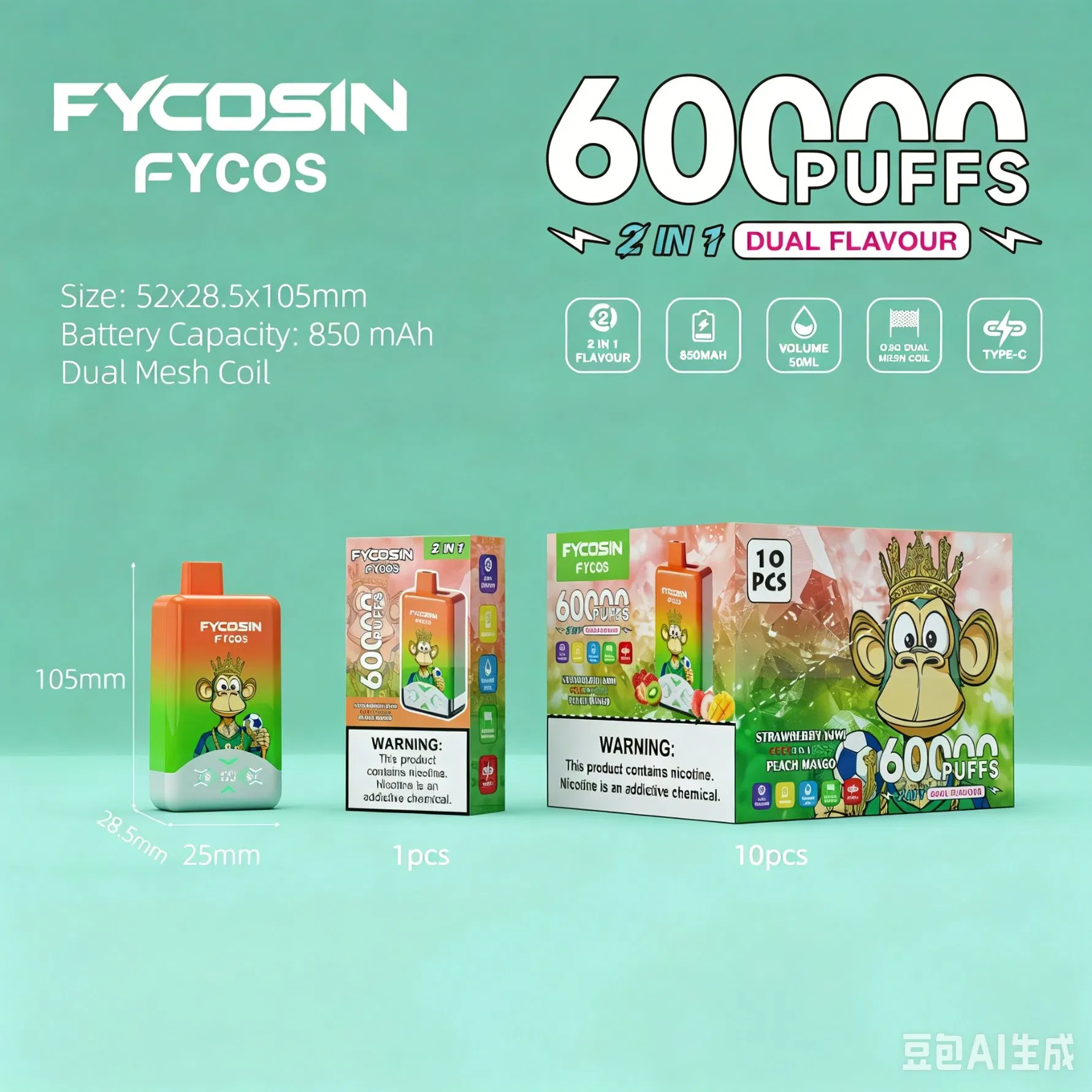 Fycosin Vaper 50000 60000 Puff 50K 40K Vaping Disposable Electronic Cigarette Dual Flavor Vapor Smoke Pen Crystal Wape Sweet E Puff Tornado Online Shopping Vape