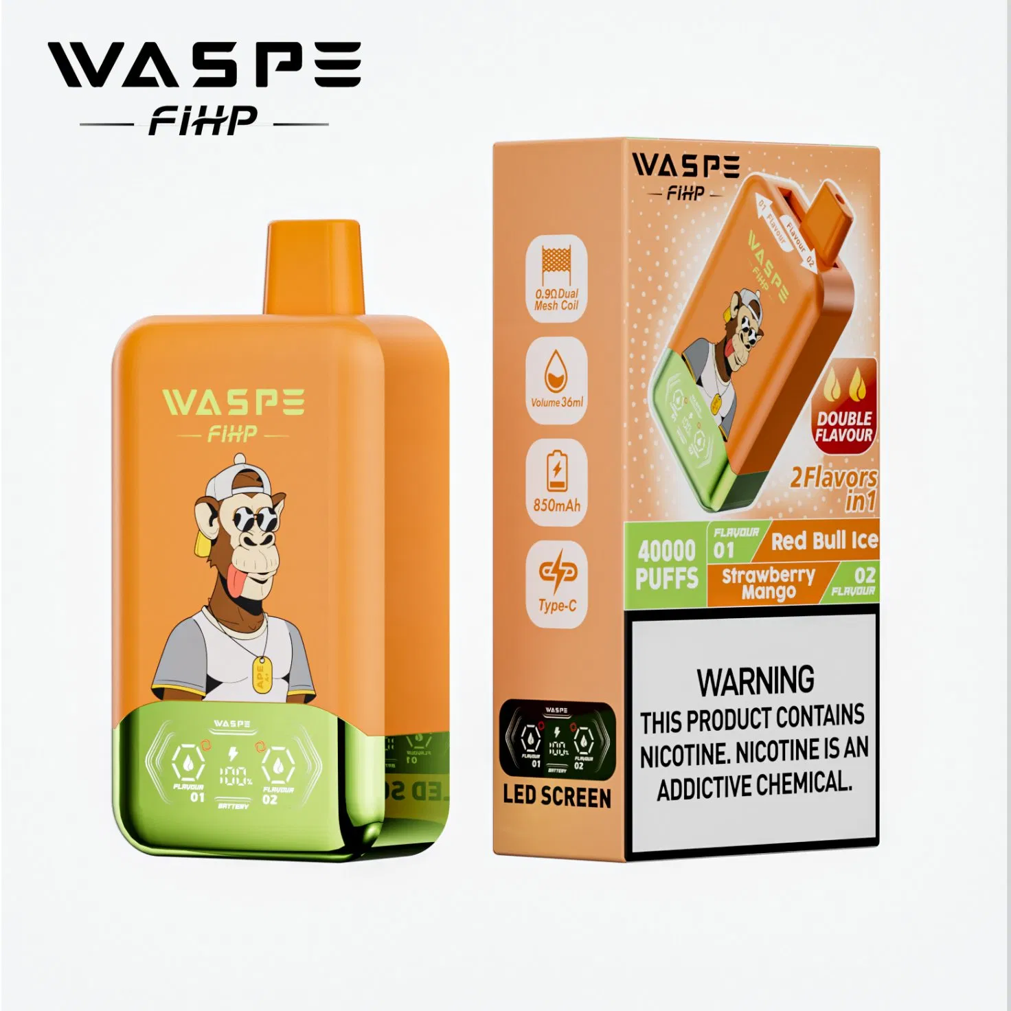 Waspe 40000 Puffs Dual Flavors Vaper Electronic Cigarette 40K Puff Vape Mini Hookah Bang King 50K Puff Wholesale Disposable Vape