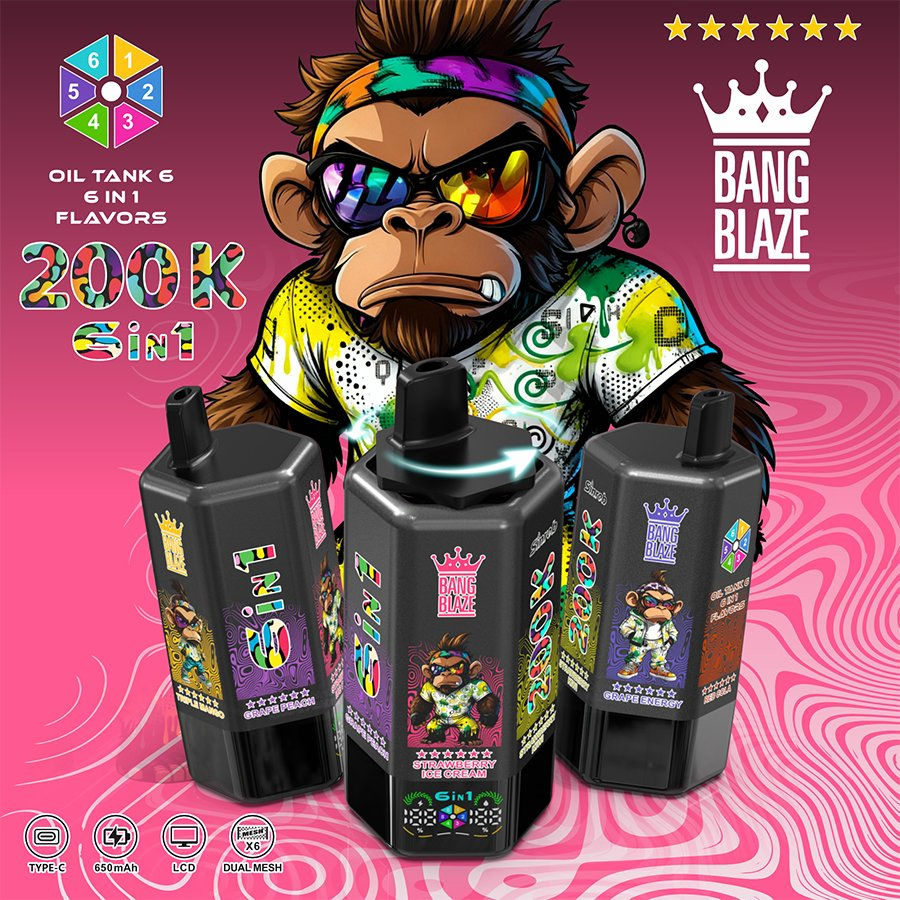 Bang Blaze 200K 6in1 Premium Disposable Vape Kit High Puff Count with Smooth Draw and Strong Vapor Production