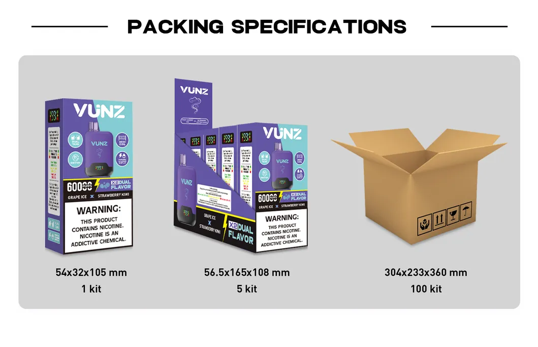 Vunz Rechargeable Disposable Vape Tornado Dual Flavor Vaper 60000 Puff