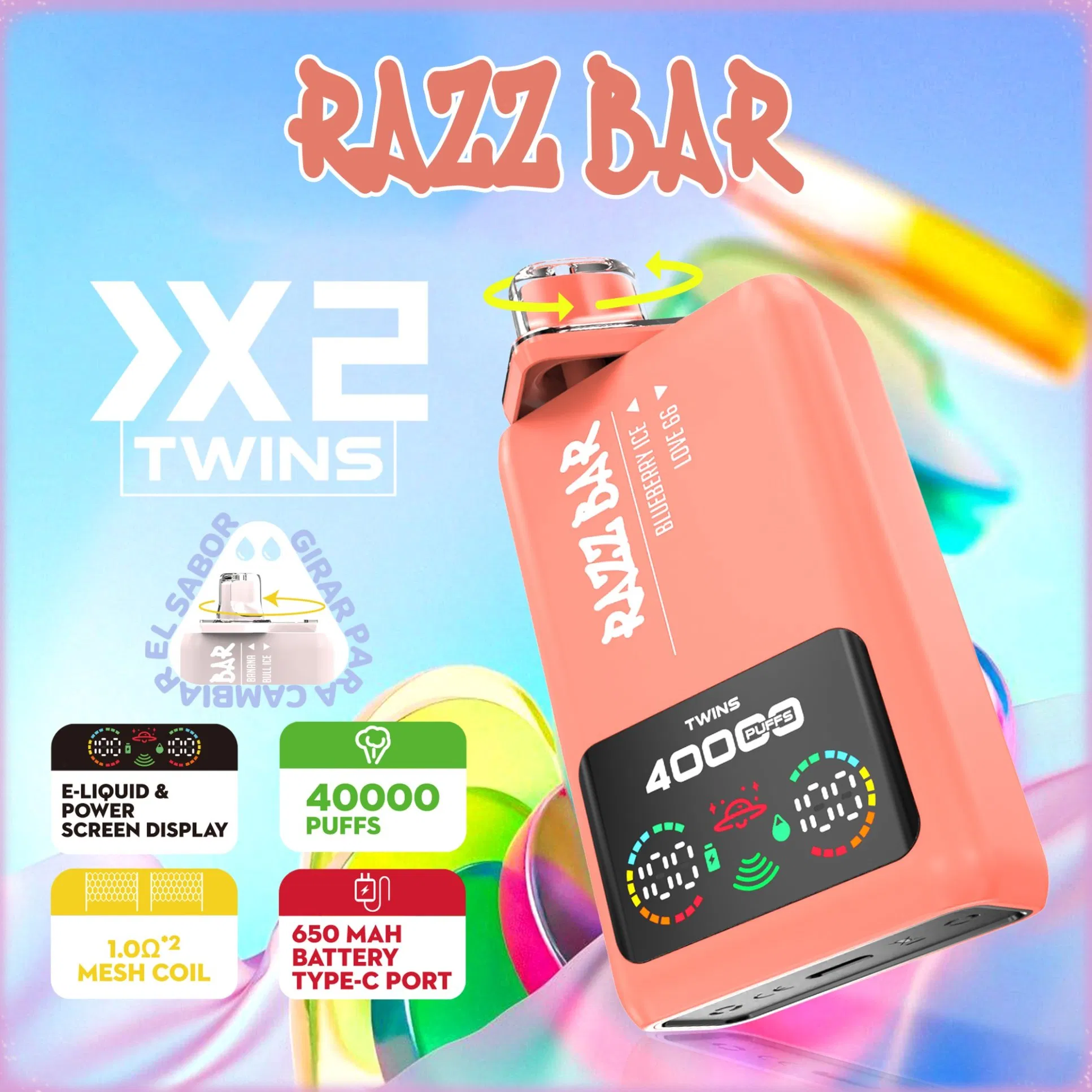 Razz Bar Electronic Cigarette Wholesale Vape 20000+20000 Puffs Disposable Vaper Dual Mesh Coil 2 in 1 Double Flavor 40000 Puff 40K Vaper