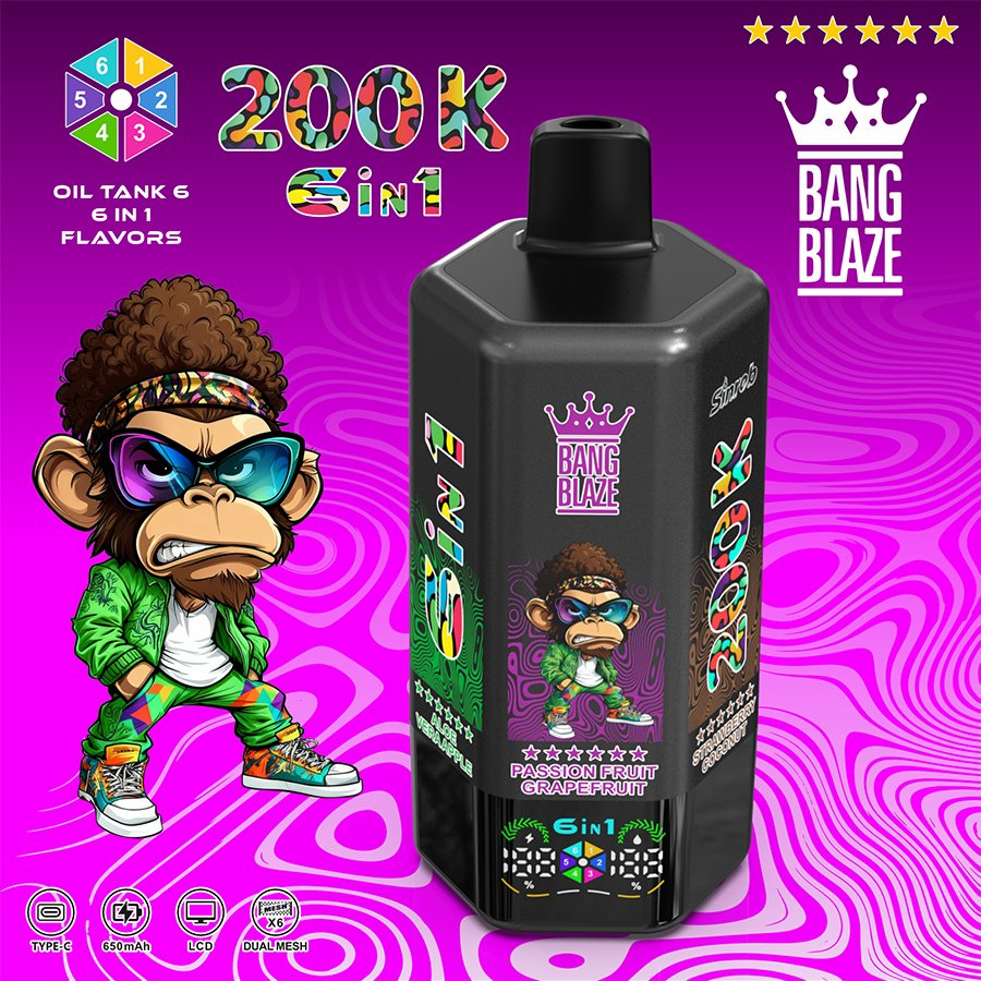 Bang Blaze 200K 6in1 Premium Disposable Vape Kit High Puff Count with Smooth Draw and Strong Vapor Production