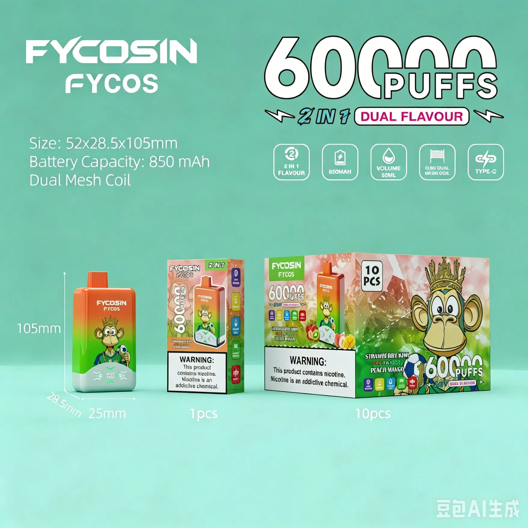Fycosin Vaper 50000 60000 Puff 50K 40K Vaping Disposable Electronic Cigarette Dual Flavor Vapor Smoke Pen Crystal Wape Sweet E Puff Tornado Online Shopping Vape