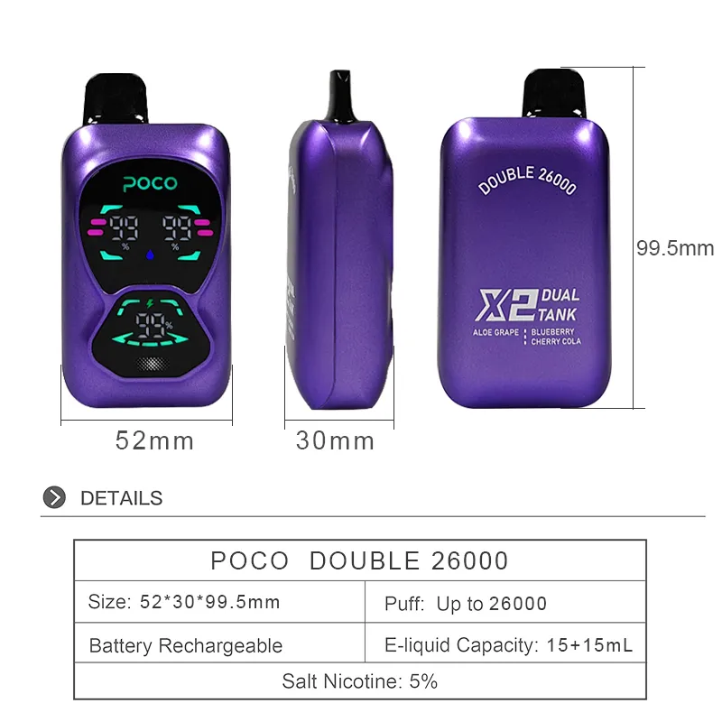 Vaper 2 in 1 Flavors 2025 Wholesale Best Poco Vape Warehouse Germany Dual Flavors Mesh Coils Poco dB26000 Puffs Disposable Vape 26000 Puffs Vaper