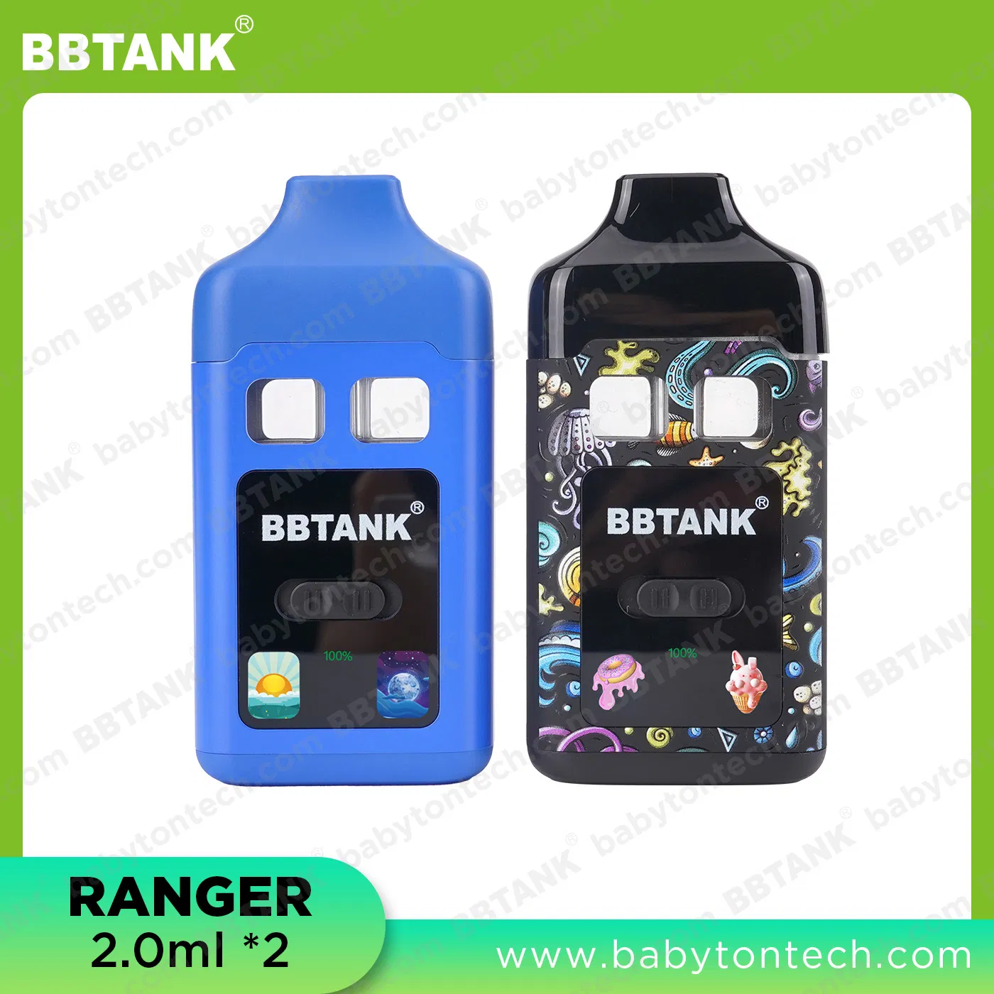 New Arrival Bbtank Wholesale Dual Chamber Disposable Vape Pen Ranger with Big Customized Screen 2ml+2ml Factory Price 3 Flavor in One