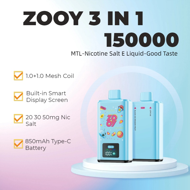 Zooy Series Alien Disposable E Cigarettes 3 in 1 150000 Vape 150K 120K 80K Puff Dual Mesh Coil 850mAh Smart Display Screen Ready Stock Free Shipping
