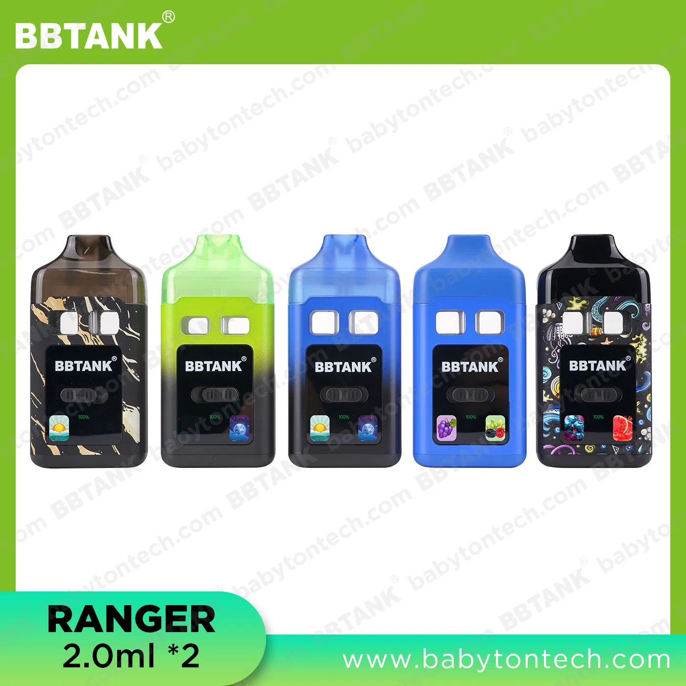 New Arrival Bbtank Wholesale Dual Chamber Disposable Vape Pen Ranger with Big Customized Screen 2ml+2ml Factory Price 3 Flavor in One