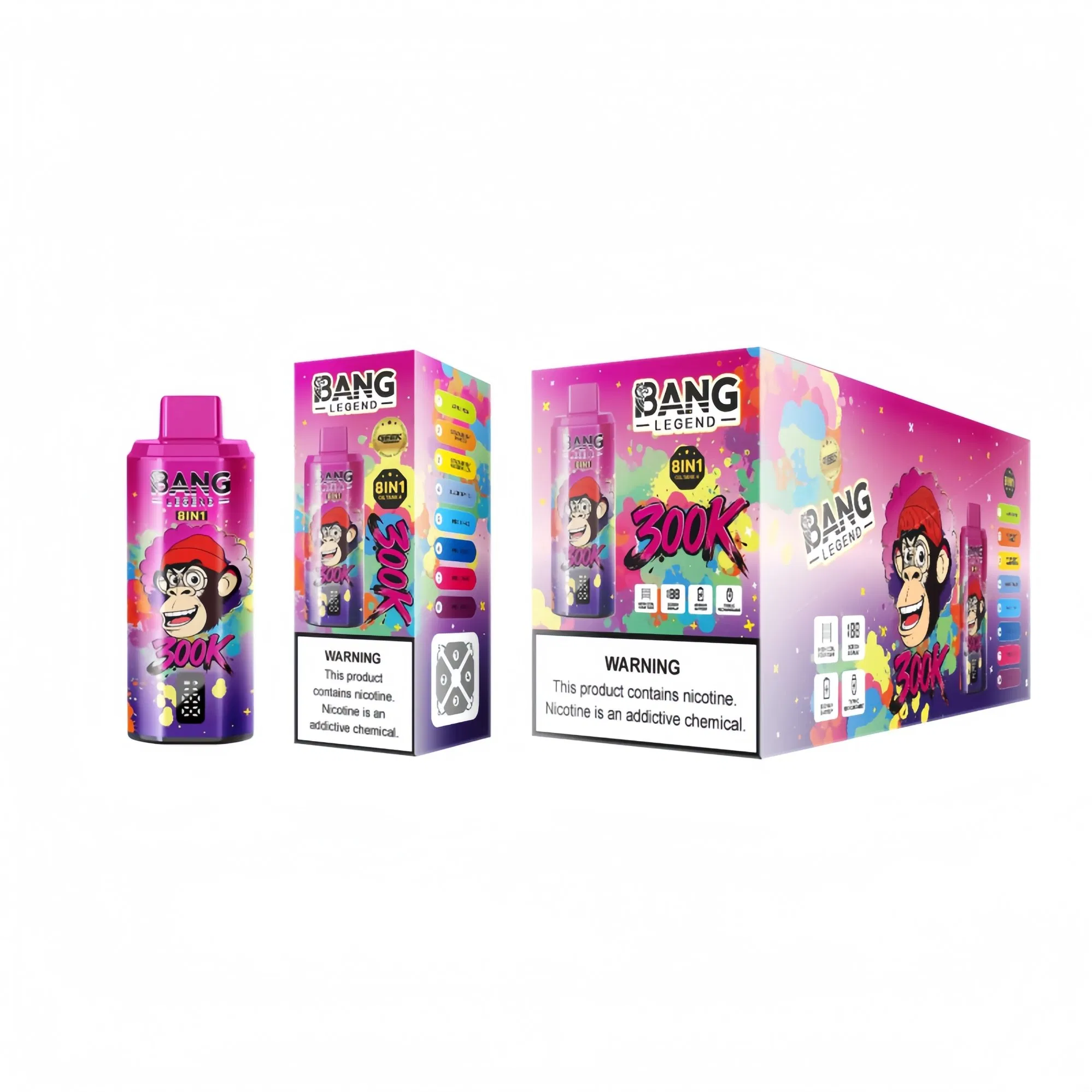 China Wholesale Vape 300000 Bang Legend 300K 8in1 Disposable Vape Shisha Oil Tank 4 Big Digital Puff Count Screen Type-C Fast Charging 850mAh Battery 200K 250K