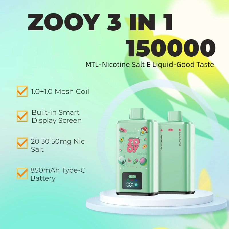 Zooy Series Alien Disposable E Cigarettes 3 in 1 150000 Vape 150K 120K 80K Puff Dual Mesh Coil 850mAh Smart Display Screen Ready Stock Free Shipping