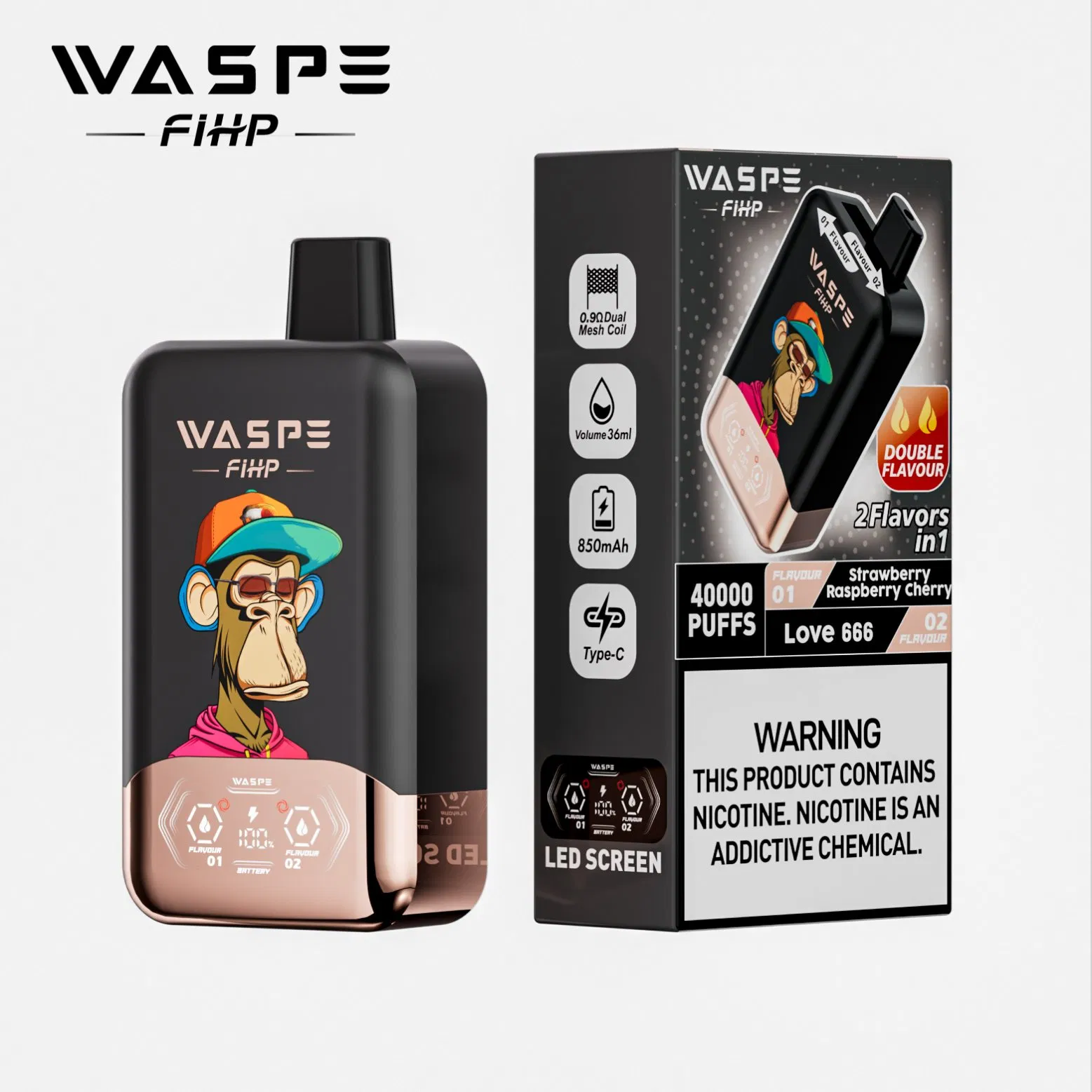 Waspe 40000 Puffs Dual Flavors Vaper Electronic Cigarette 40K Puff Vape Mini Hookah Bang King 50K Puff Wholesale Disposable Vape