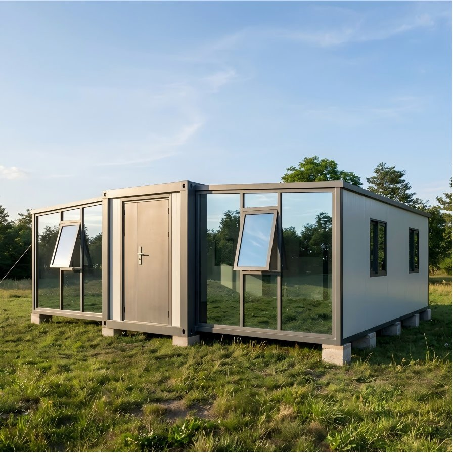 20FT Casa Móvel de Luxo Tiny House Casa Contenedor Habitação Portátil Modular Parede de Vidro Casa Contêiner Expandível