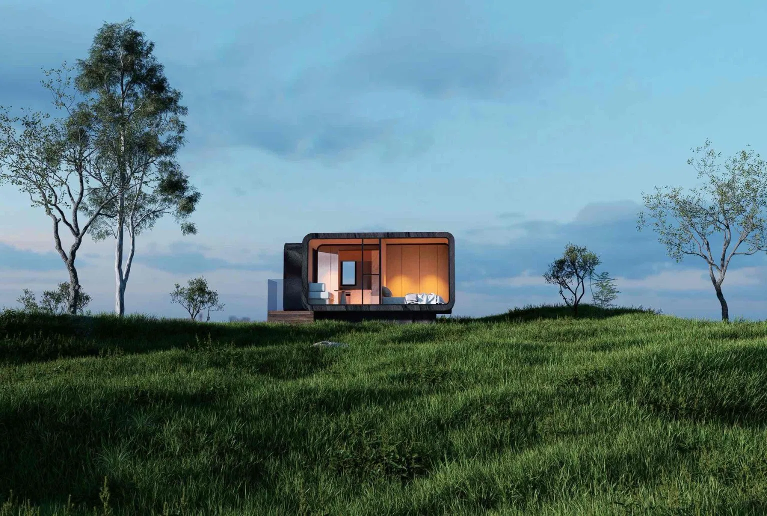Desenhe uma Cabana Modular Moderna em Forma de Cápsula Espacial da Apple