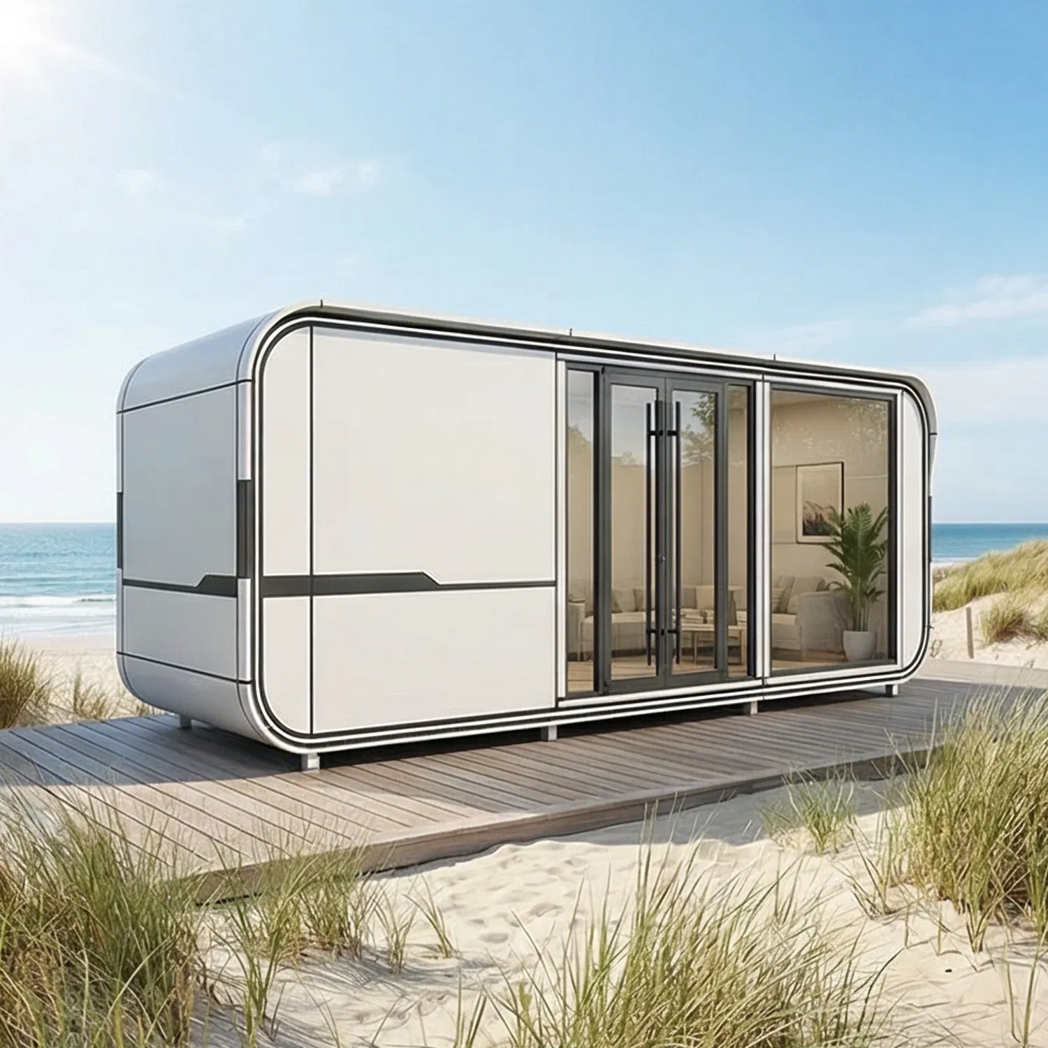 Preço do Módulo Espacial Moderno para Ginásio, Luxuosas Vilas Móveis, Casa Tiny da Apple, Cabana Prefabricada de Estrutura de Aço com 2 Banheiro, Casa Prefabricada Cabana
