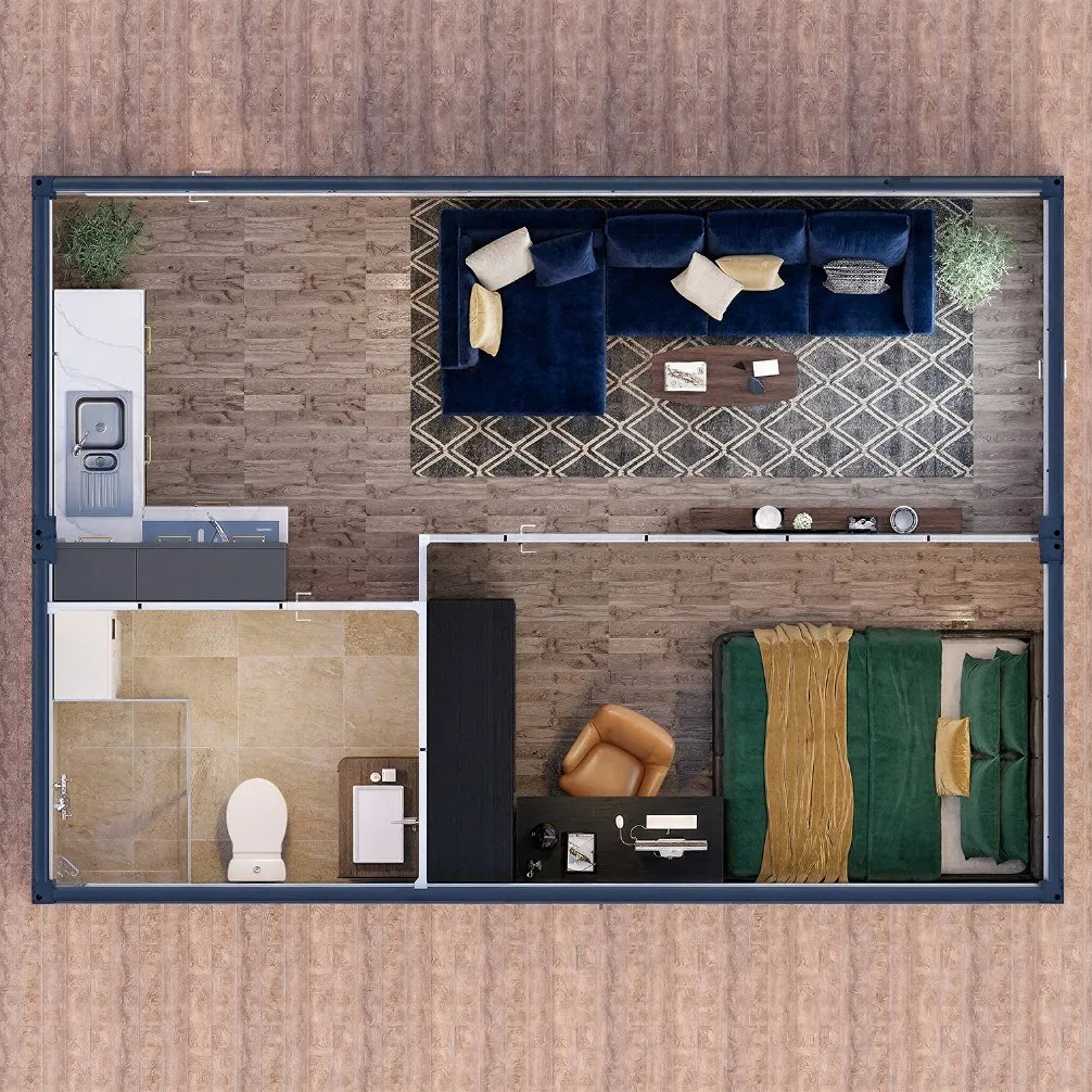 Casa Contenedor Modular Prefabricada com Acabamento em Madeira Imitada para Escritórios em Dois Andares