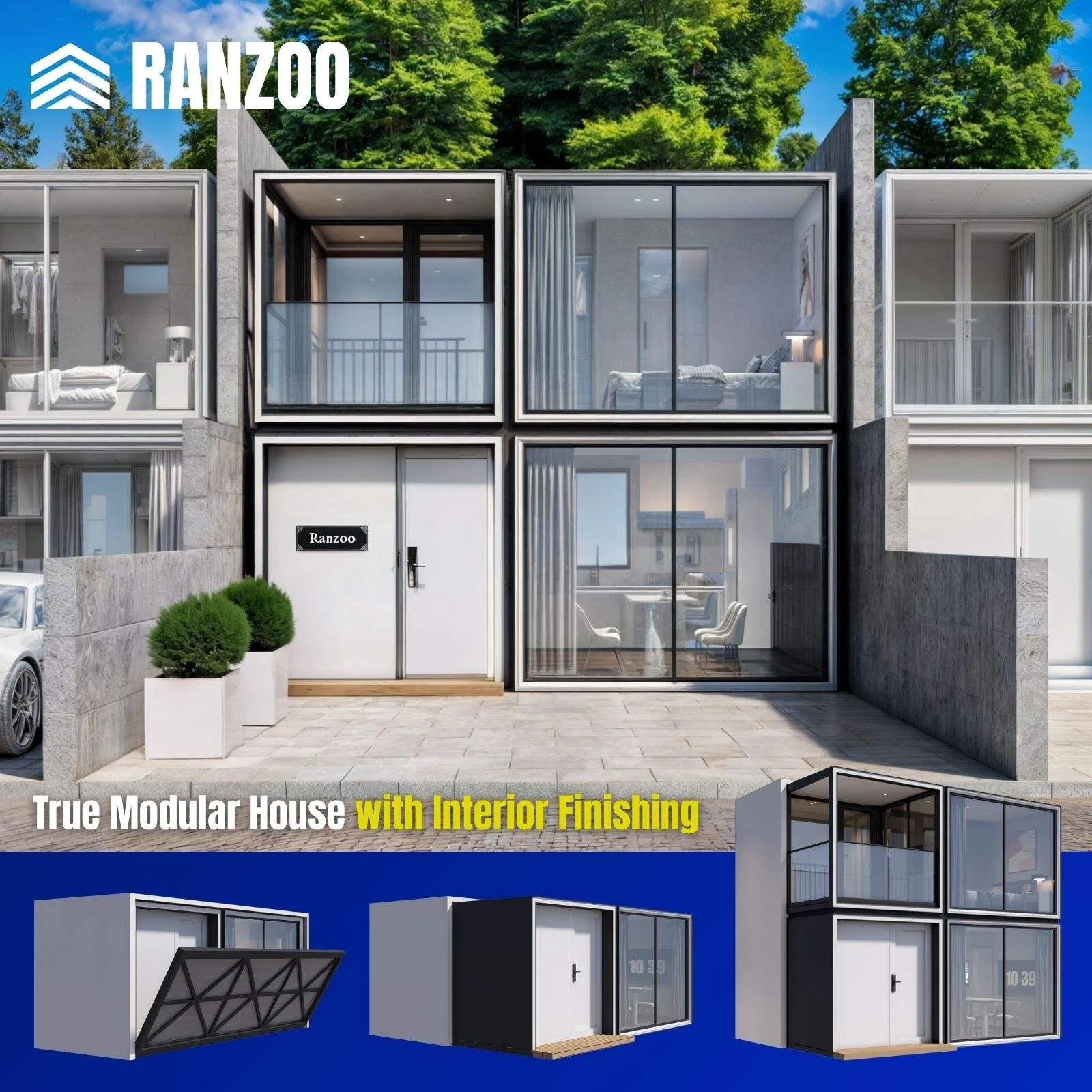 Casa modular portátil Ranzoo, pequena e inteligente, com características personalizáveis