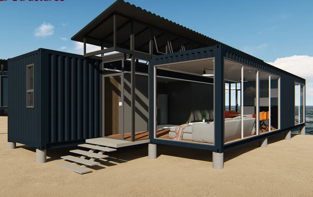 Casa Modular Prefabricada de Contêiner de Carga de Luxo com Estrutura Galvanizada Ecológica, Pronta para Energia Solar e Vida Off-Grid