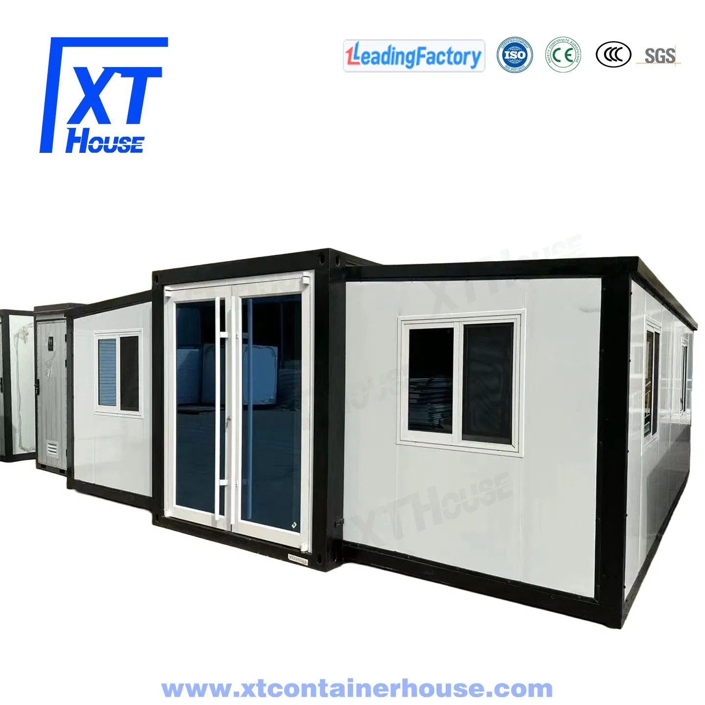 20FT/30FT/40FT Porta de Aço de Alta Qualidade Casa Modular Prefabricada Casa Contêiner Expandável Dobrável com Parede de Madeira 2 Quartos 1 Cozinha 1 Banheiro