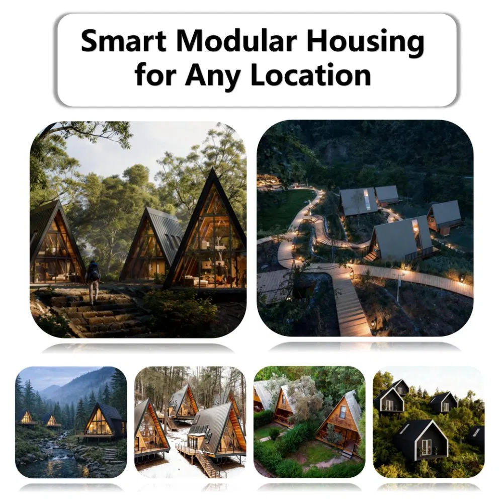 Casa Modular Desmontável em Estrutura A Prefabricada Estilo Madeira Casas em Triângulo Kit de Baixo Custo com Instalação Rápida para Eco-Resort e Projeto de Glamping