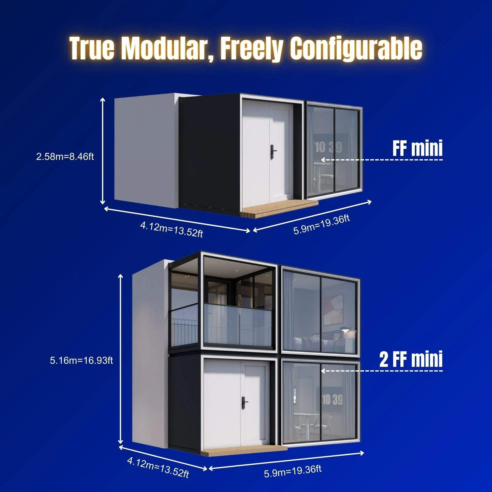 Casa modular portátil Ranzoo, pequena e inteligente, com características personalizáveis