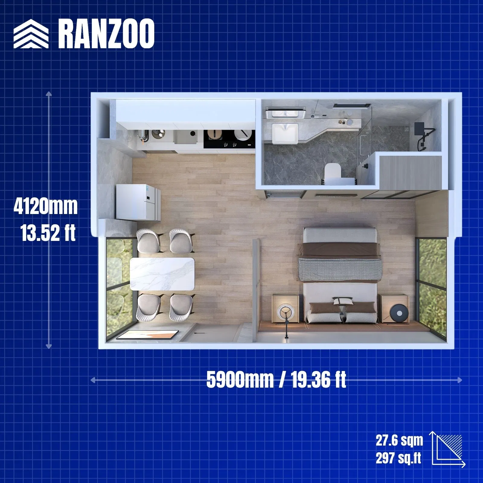Casa Tiny Eficiente em Energia Ranzoo com Recursos de Múltiplos Níveis e Design Gratuito