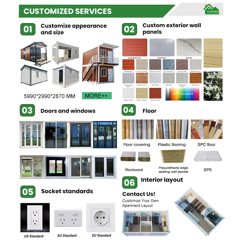 Casa Contêiner Prefabricada Destacável Autossuficiente Off Grid 20FT Alimentada por Energia Solar Vida Ecológica
