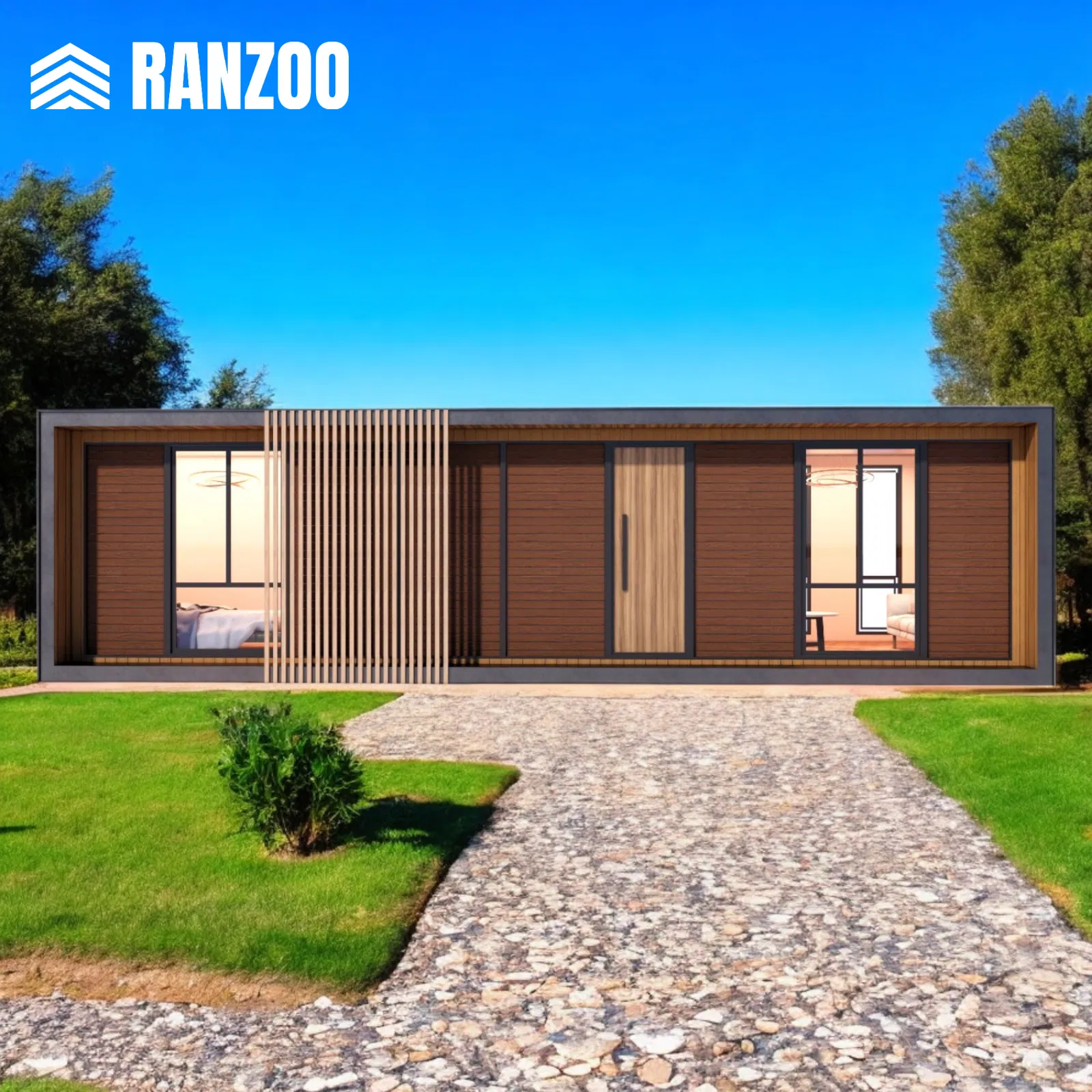 Ranzoo 3 Quarto dobrável, casa móvel de madeira pré-fabricada, casa modular pequena com envio acessível e opções expansíveis
