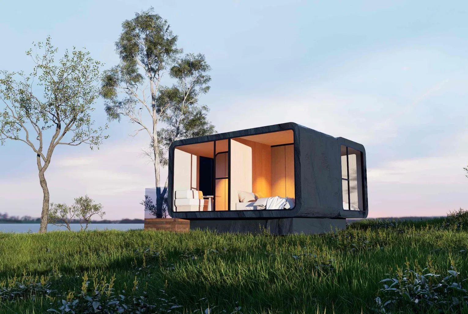 Desenhe uma Cabana Modular Moderna em Forma de Cápsula Espacial da Apple