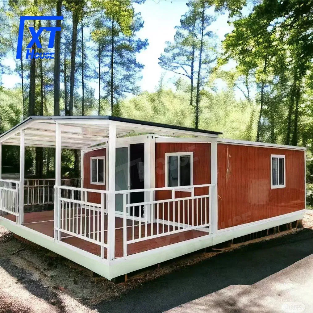 20FT/30FT/40FT Porta de Aço de Alta Qualidade Casa Modular Prefabricada Casa Contêiner Expandável Dobrável com Parede de Madeira 2 Quartos 1 Cozinha 1 Banheiro