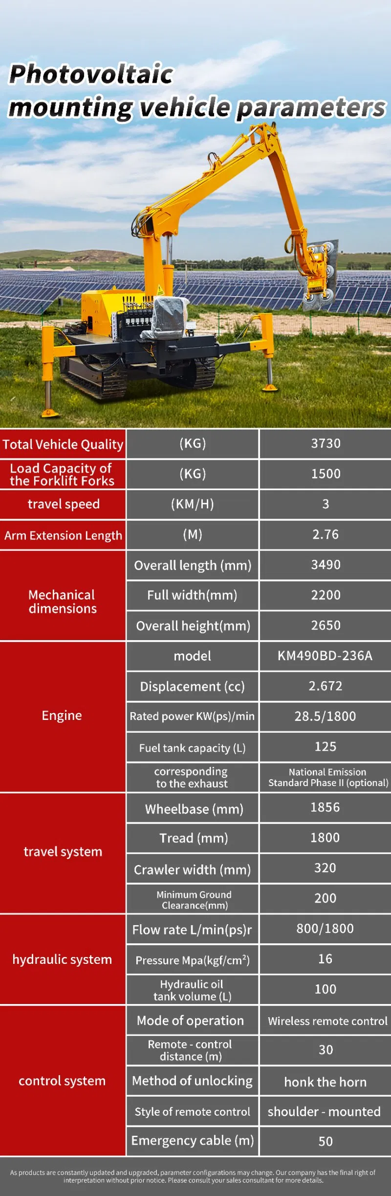 CE Certified Crawler Truck Photovoltaic PV Panel Installation Vehicle
