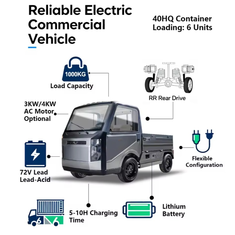 Multifunctional Foldable Small Truck Utility Vehicle Electric Pickup EV Electric Large Cargo Transportation Space for City Food Carts