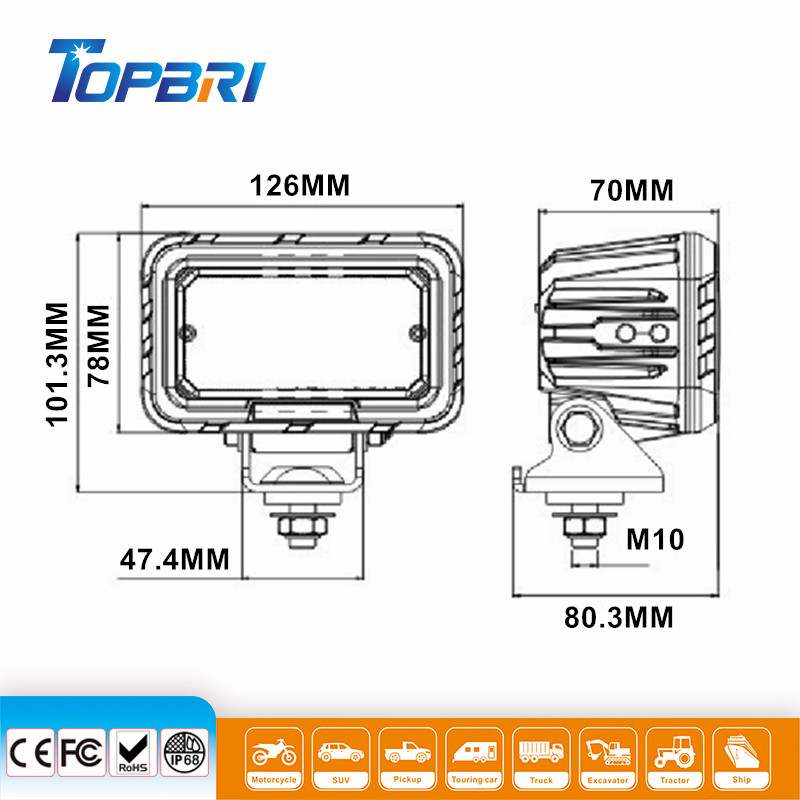 Luzes de Trabalho Offroad LED Duráveis 60W para Caminhões e Veículos Automotores
