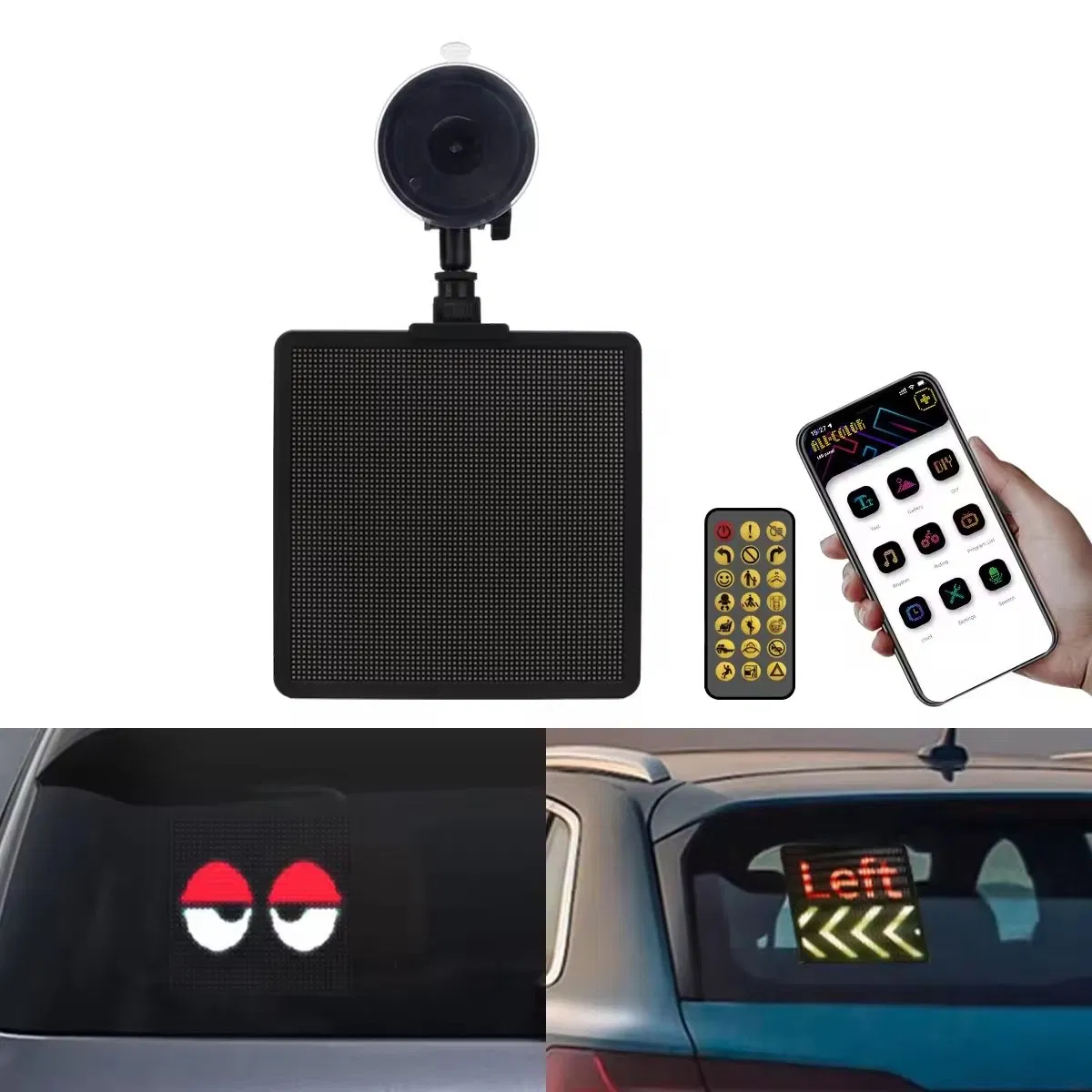Tela de Exibição de Pixel LED para Carro com Lampada de Aviso na Janela Traseira Controle por APP Tela de Texto para Carro