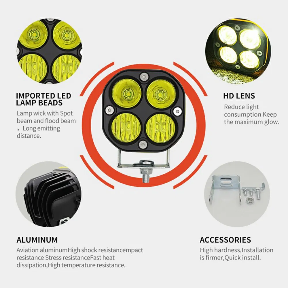D1-1 3 Luz de Trabalho LED Quadrada de 1 Polegada, 40W Lâmpada de Neblina para Carro, para Veículo Off Road Luz de Parachoque Frontal
