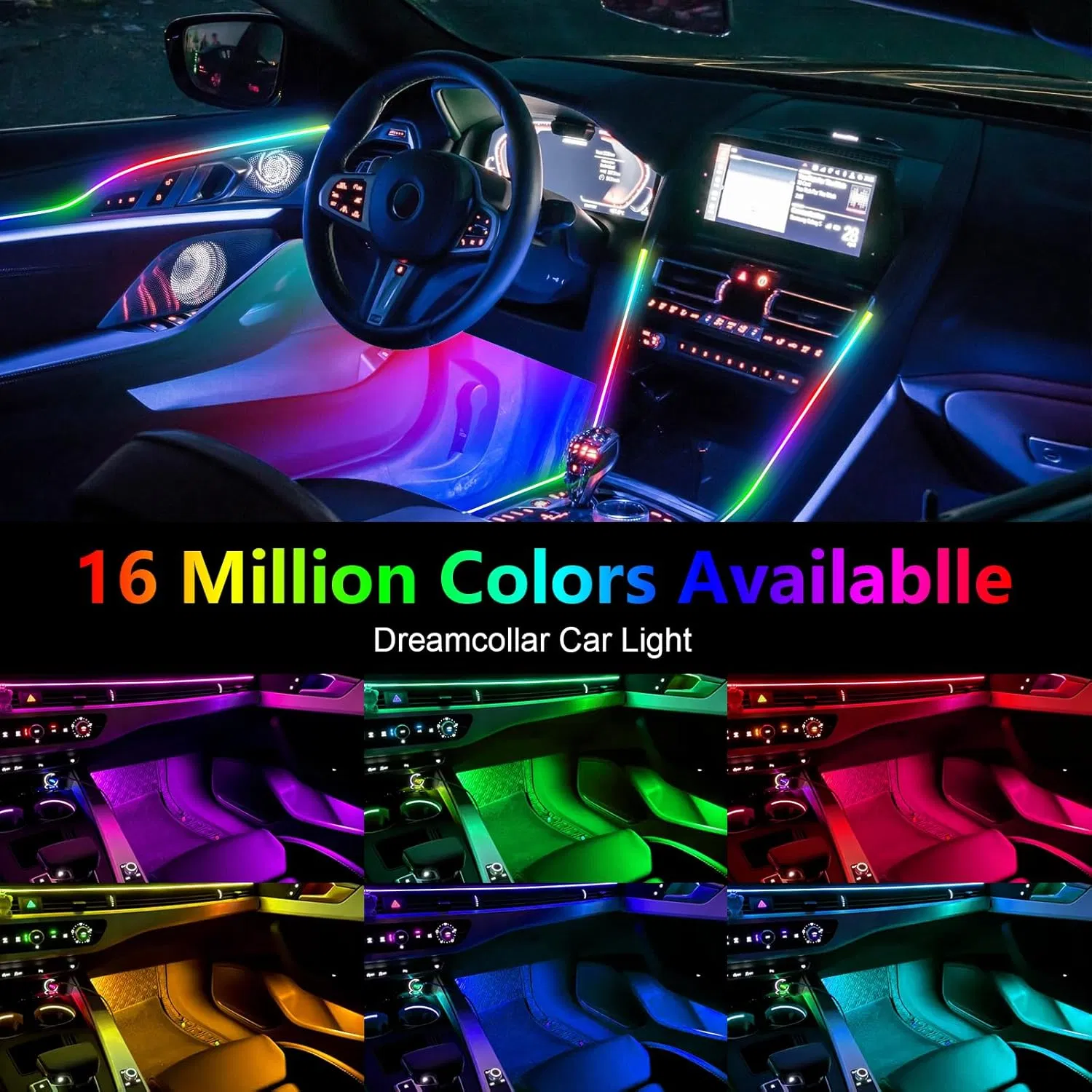 Kit de Fita de Luz Neon LED Vibrante para Ambiência de Carro
