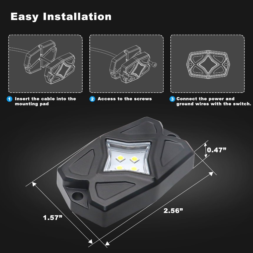 Edge Rlw-6 IP68 Luzes de Rocha LED Brancas à Prova d'Água 6 Pods, Luz LED Branca para Carro Caminhão ATV UTV SUV off-road Barco Motocicleta Veículo, Iluminação Inferior