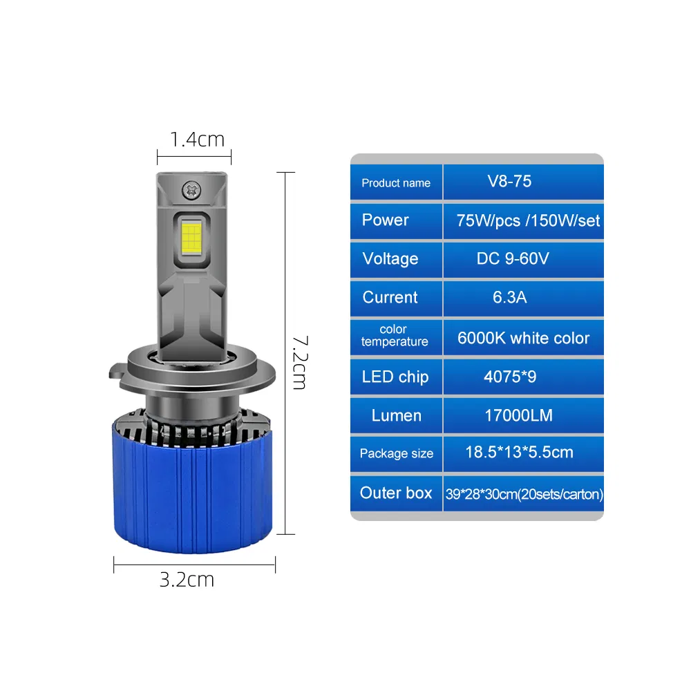 Sistema de Luz LED Personalizado V8 150W Automático para Motocicleta Farol de Veículo para Carro