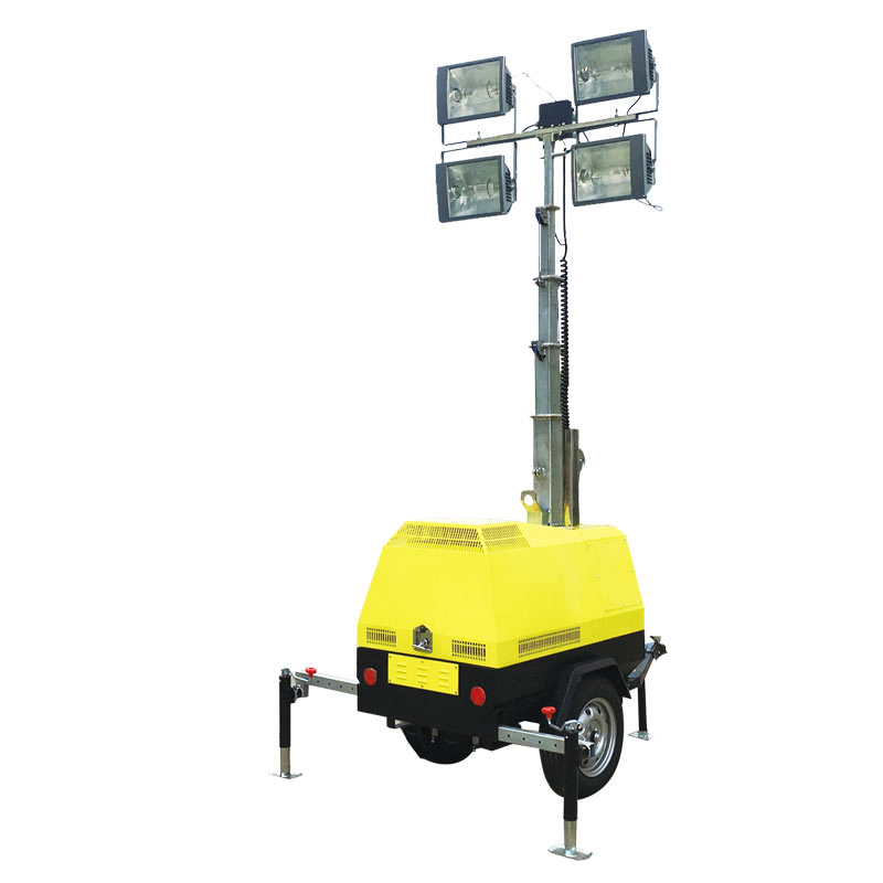 5m/7m/9m Veículo de Iluminação com Elevador Elétrico Manual 2kw/4kw /6kw Gerador a Diesel com 1000W*4 Haleto de Ouro Light/400W*4LED Luz