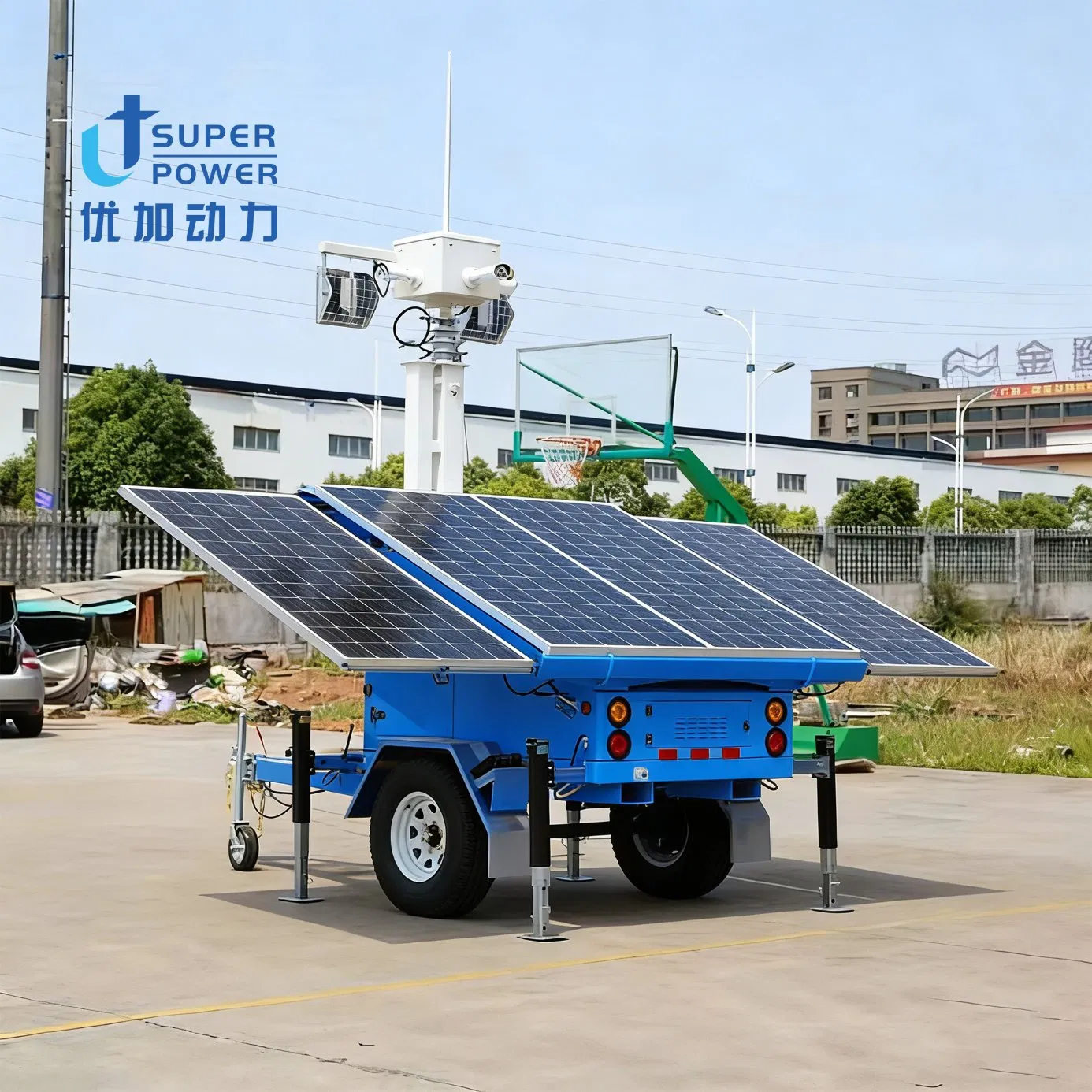 Veículo de Iluminação com Torre Telescópica de Altura Personalizada, Torre de Luz Solar Hidráulica Elétrica com Empurrador Manual