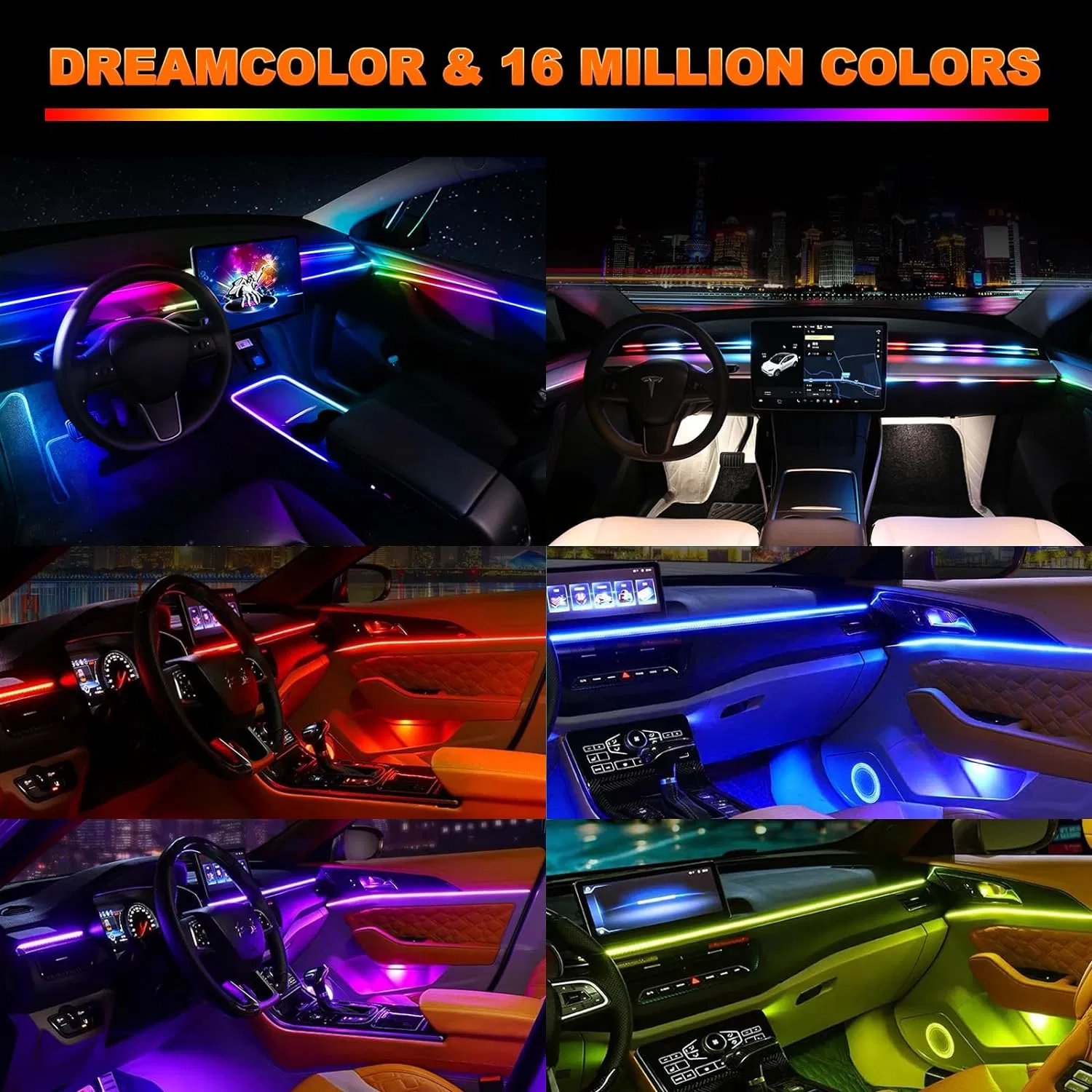 Kit de Fita de Luz Neon LED Vibrante para Ambiência de Carro