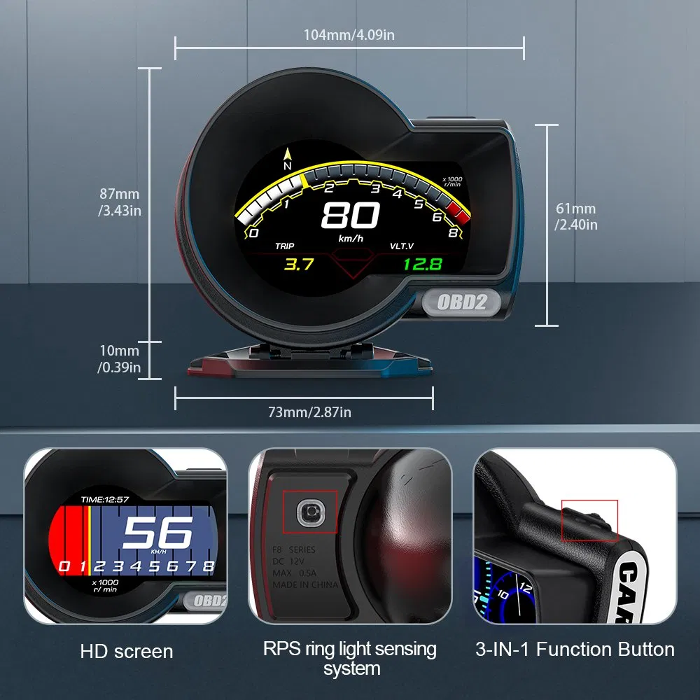 Diagnóstico a Bordo 2 Painel de Instrumentos Automotivo Display LCD F8PRO Medidor Digital Inteligente Sistema de Posicionamento Global Velocímetro Peças Automotivas