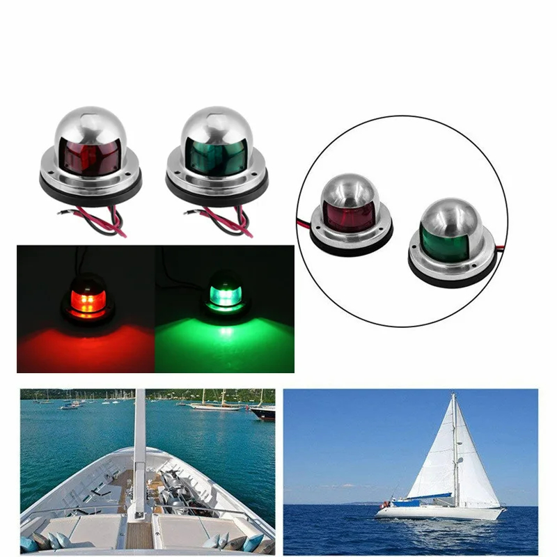 Luz de sinalização marinha LED vermelha e verde à prova d'água em aço inoxidável para proa, luzes de navegação para barco, iate e caminhão