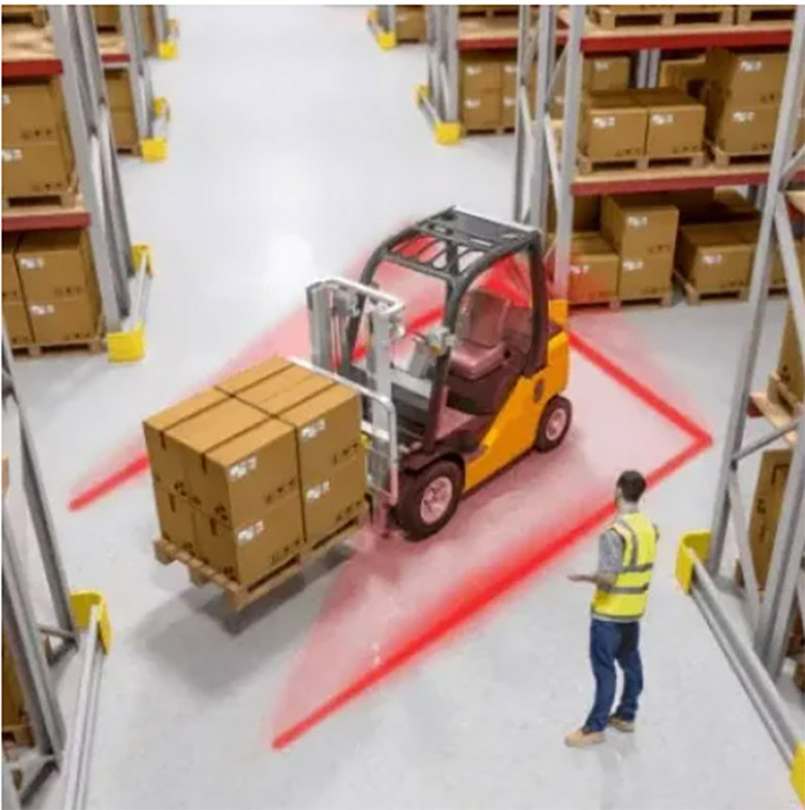 Luz de segurança de linha a laser para empilhadeira vermelha, azul e verde para alerta de perigo em oficina