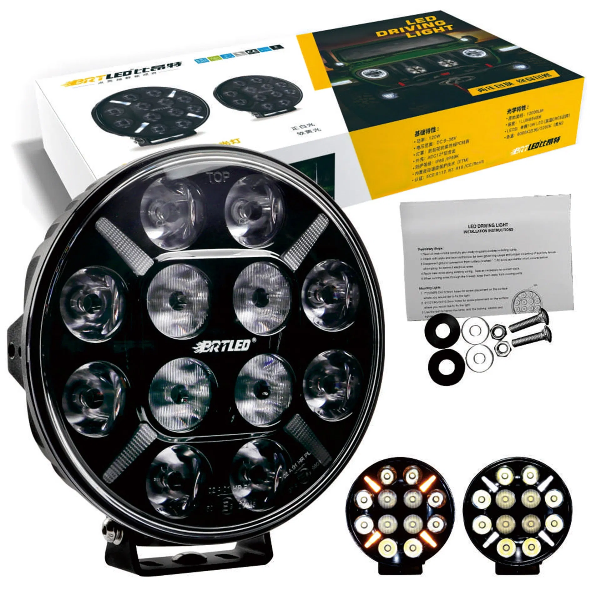 9 Grade de Bumper Super Fina Brilhante para Carro Teto Caminhão SUV Offroad 4WD Luz de Direção LED para Veículos