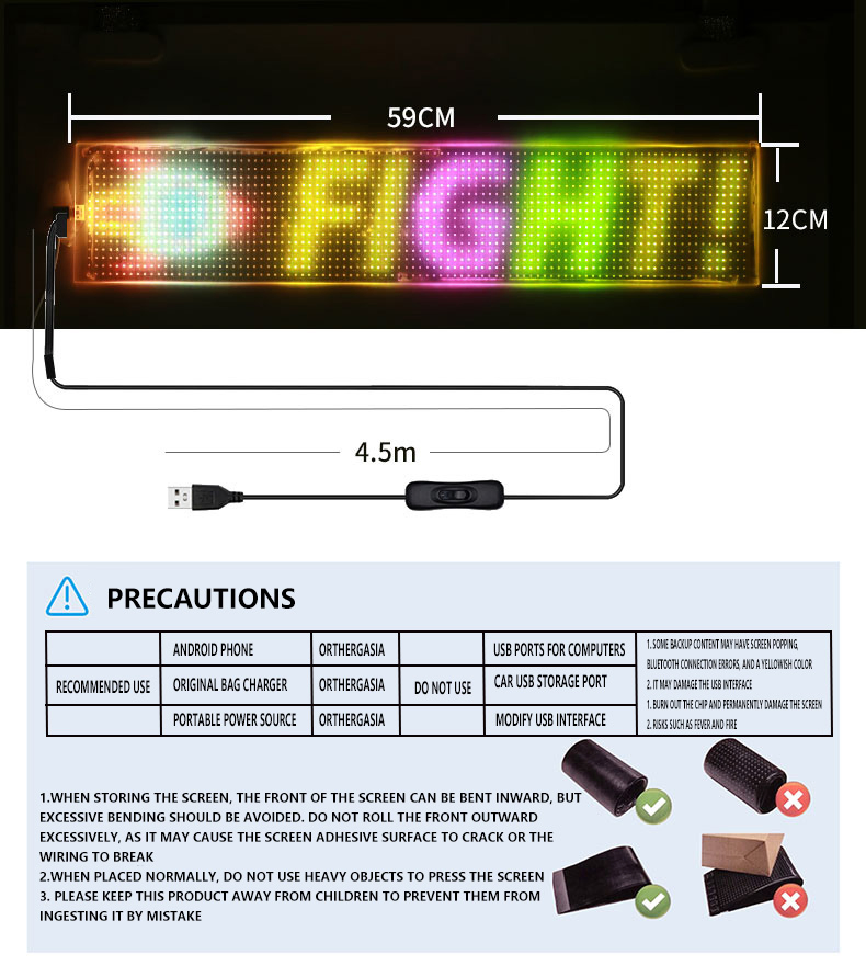 Painel de Tela de Pixel LED Matriz Endereçável Flexível Sinalizador Rolante Colável Exibição LED DIY Padrão de Texto RGB para Janelas de Carro