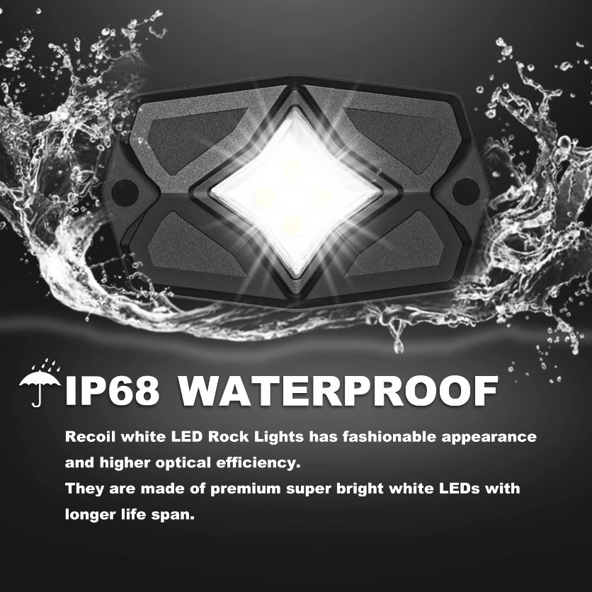 Edge Rlw-6 IP68 Luzes de Rocha LED Brancas à Prova d'Água 6 Pods, Luz LED Branca para Carro Caminhão ATV UTV SUV off-road Barco Motocicleta Veículo, Iluminação Inferior
