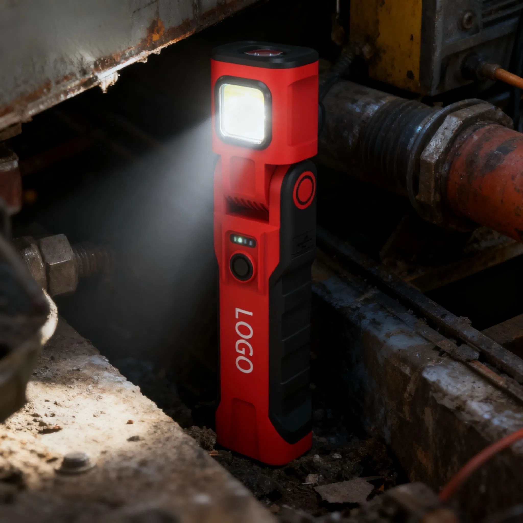Lanterna de Inspeção LED Portátil com Fonte de Luz Dupla Multifuncional 90° com Display Digital Rotativo e Ímã para Manutenção de Equipamentos de Reparação de Carros