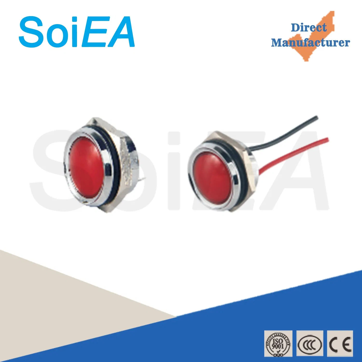 IP67 Avaliado 19mm Luz Indicadora LED de Cúpula Metálica de Alta Brilho Luz LED Vermelha