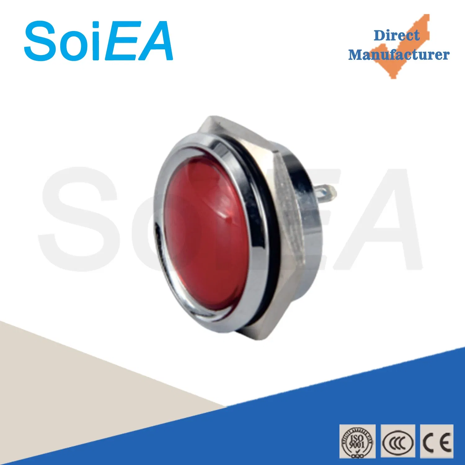 IP67 Avaliado 19mm Luz Indicadora LED de Cúpula Metálica de Alta Brilho Luz LED Vermelha