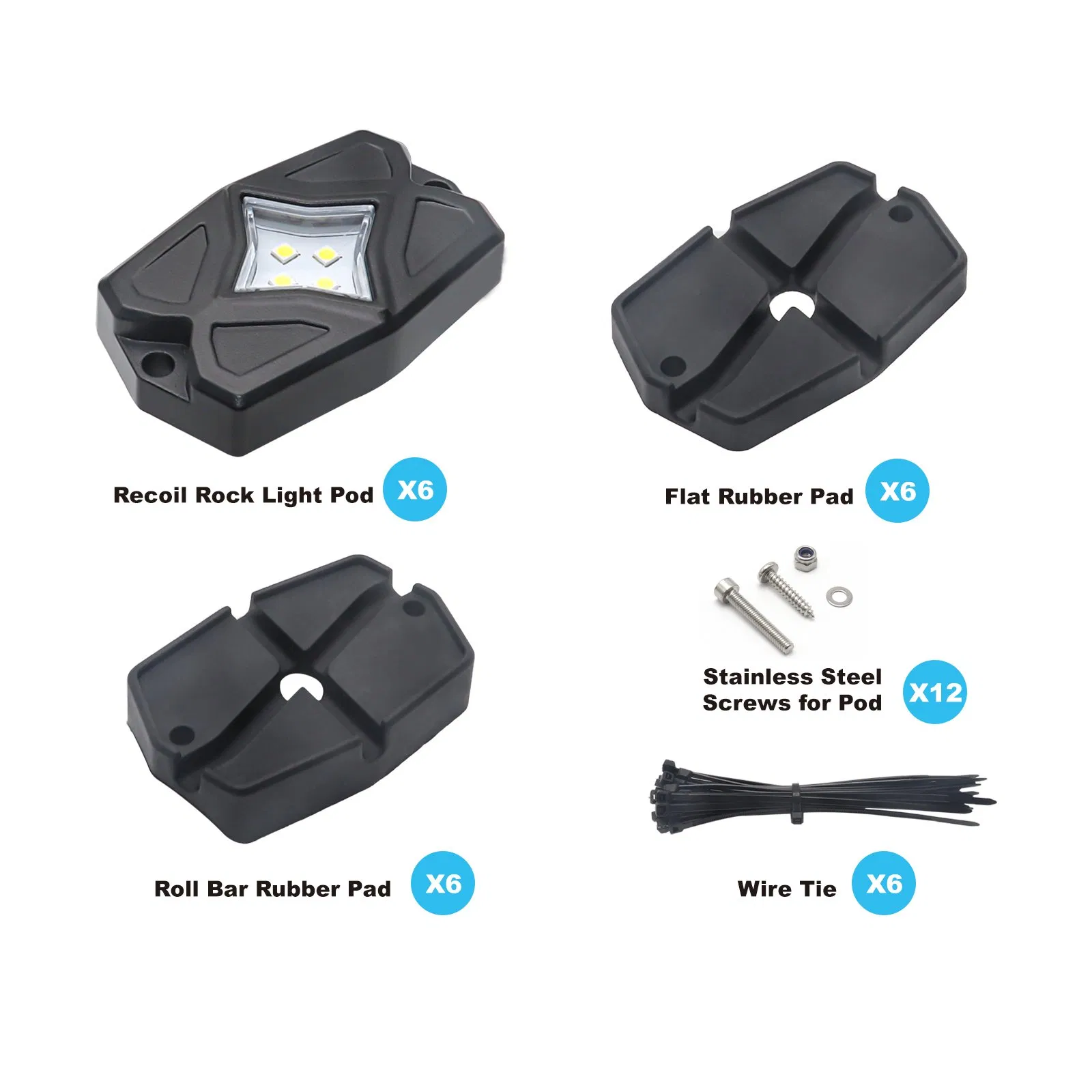 Edge Rlw-6 IP68 Luzes de Rocha LED Brancas à Prova d'Água 6 Pods, Luz LED Branca para Carro Caminhão ATV UTV SUV off-road Barco Motocicleta Veículo, Iluminação Inferior
