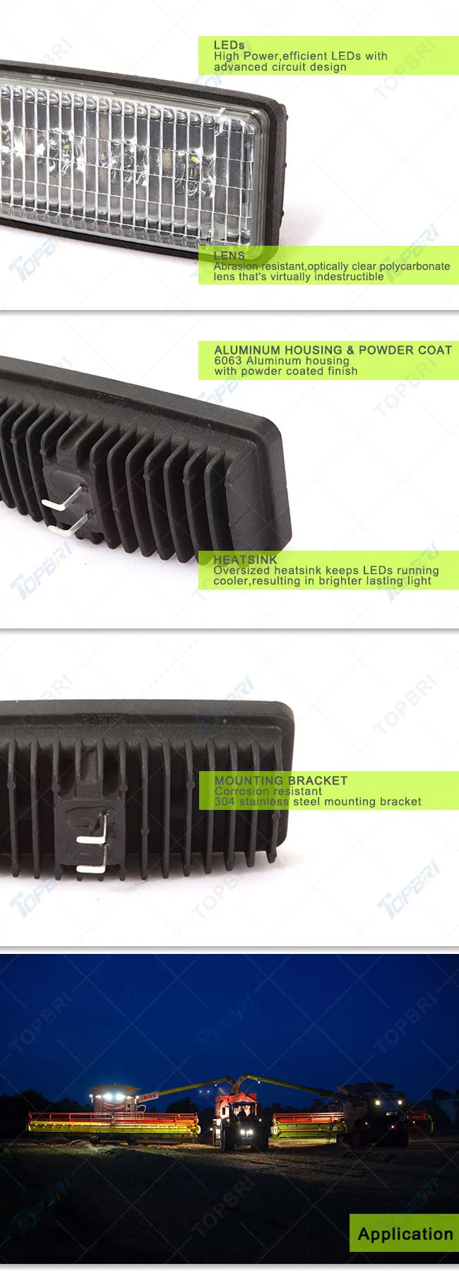 Luz de Trabalho LED CREE Quadrada 12W para Veículos Agrícolas